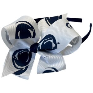 wrapped headband with white ribbon bow with repeating Penn State Athletic Logos